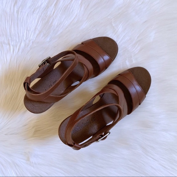 Timberland Danforth Brown Leather Wedge Sandals - Picture 3 of 6